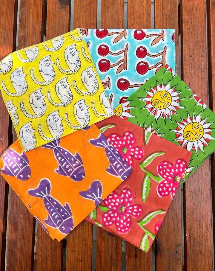 Bright & Colorful - Set of 5 Cotton Mulmul Handkerchief