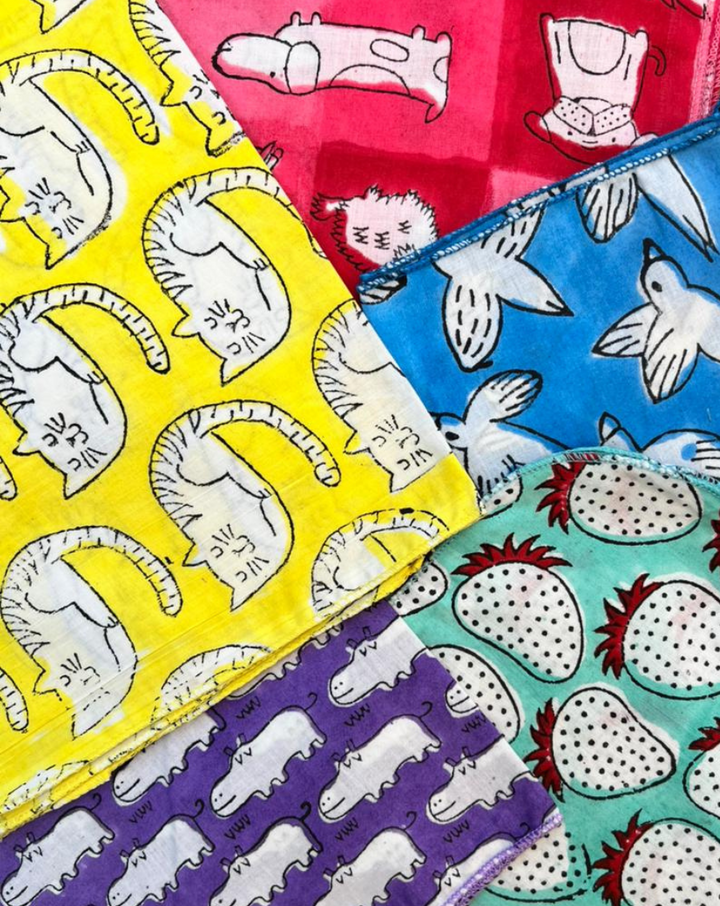 Happy Animals - Set of 5 Cotton Mulmul Handkerchief
