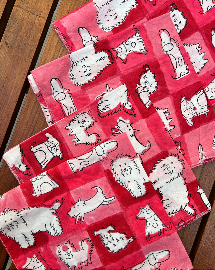 Woof - Set of 4 Cotton Mulmul Handkerchief