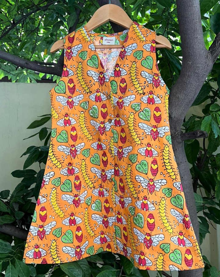 Cat-A-Pillar Orange Cotton Dress for Girls