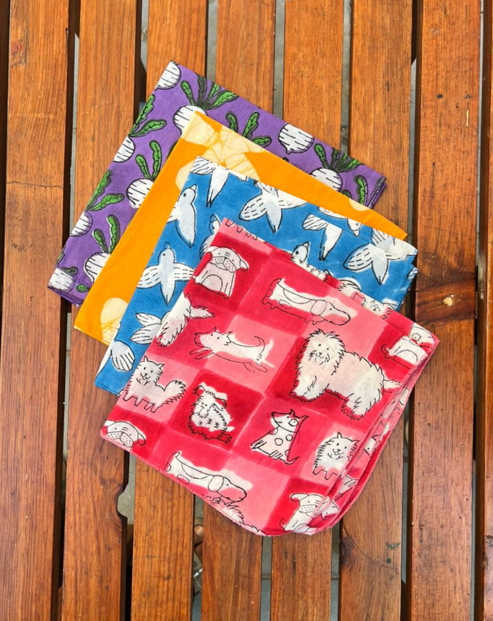 Mix & Match - Set of 4 Cotton Mulmul Handkerchief