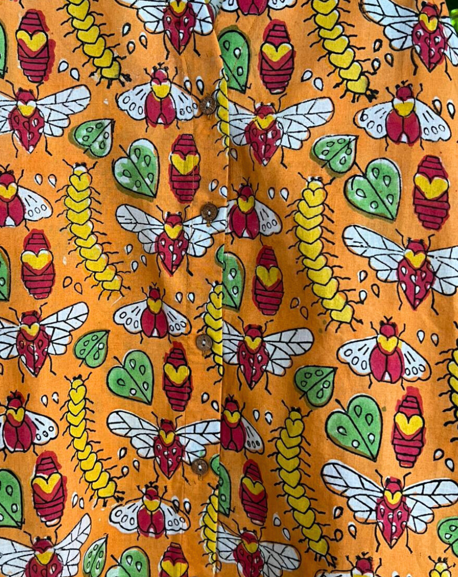 Cat-A-Pillar Orange Cotton Dress for Girls
