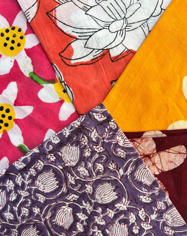 Floral Set - Set of 5 Cotton Mulmul Handkerchief