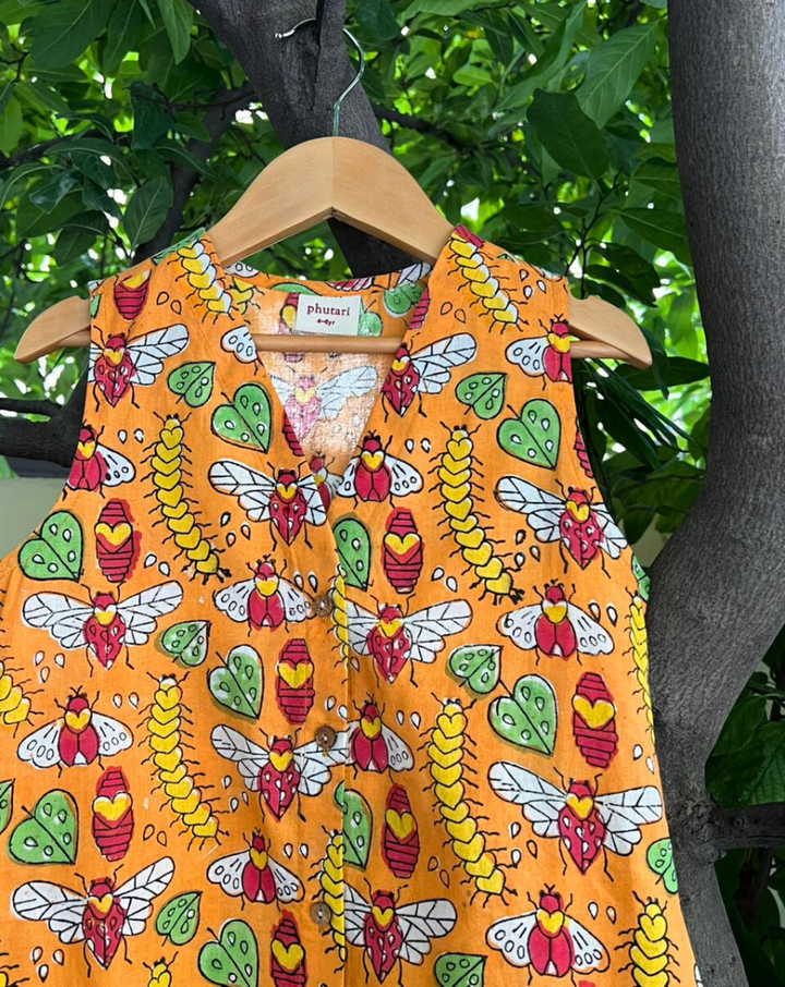 Cat-A-Pillar Orange Cotton Dress for Girls