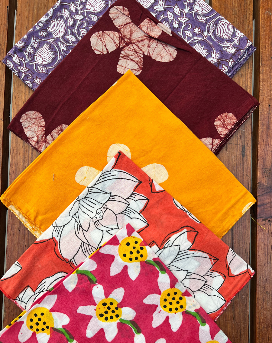 Floral Set - Set of 5 Cotton Mulmul Handkerchief