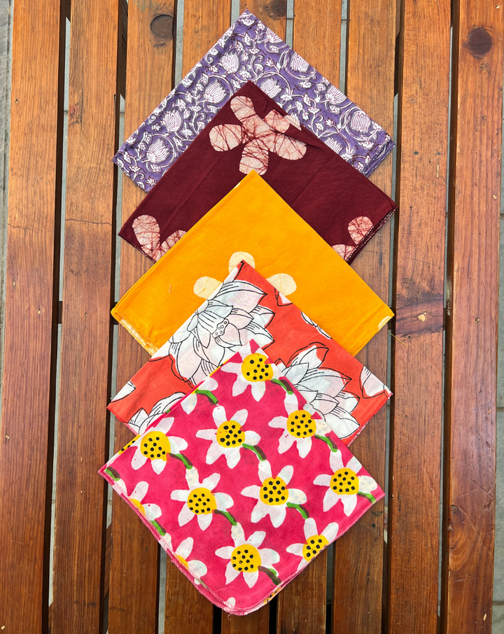 Floral Set - Set of 5 Cotton Mulmul Handkerchief