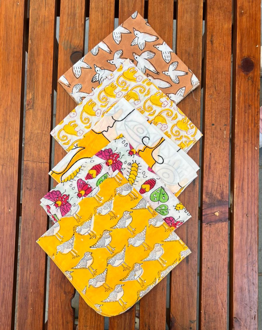 Pocket of Sunshine - Set of 5 Cotton Mulmul Handkerchief