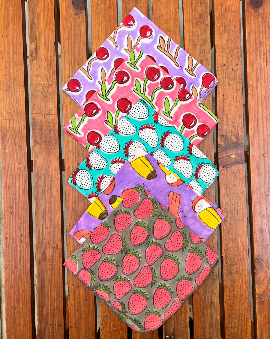 Tropical Set - Set of 5 Cotton Mulmul Handkerchief