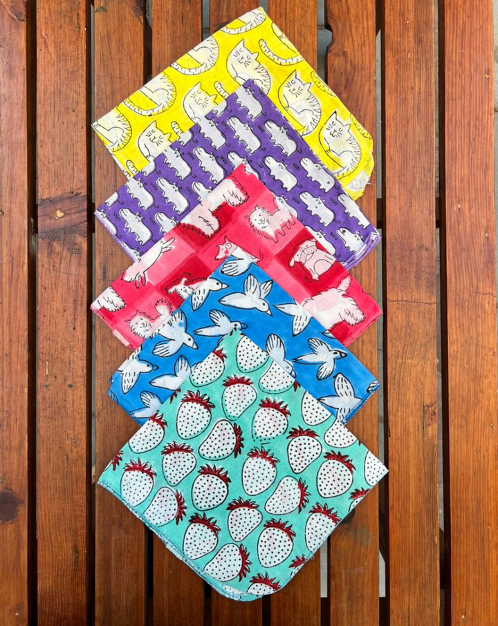 Happy Animals - Set of 5 Cotton Mulmul Handkerchief