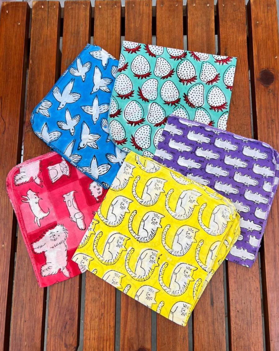 Happy Animals - Set of 5 Cotton Mulmul Handkerchief