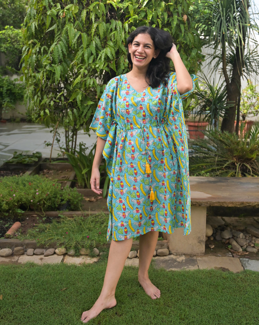 Buy Cat-A-Pillar Midi Cotton Kaftan Dress For Women Online | Phutari