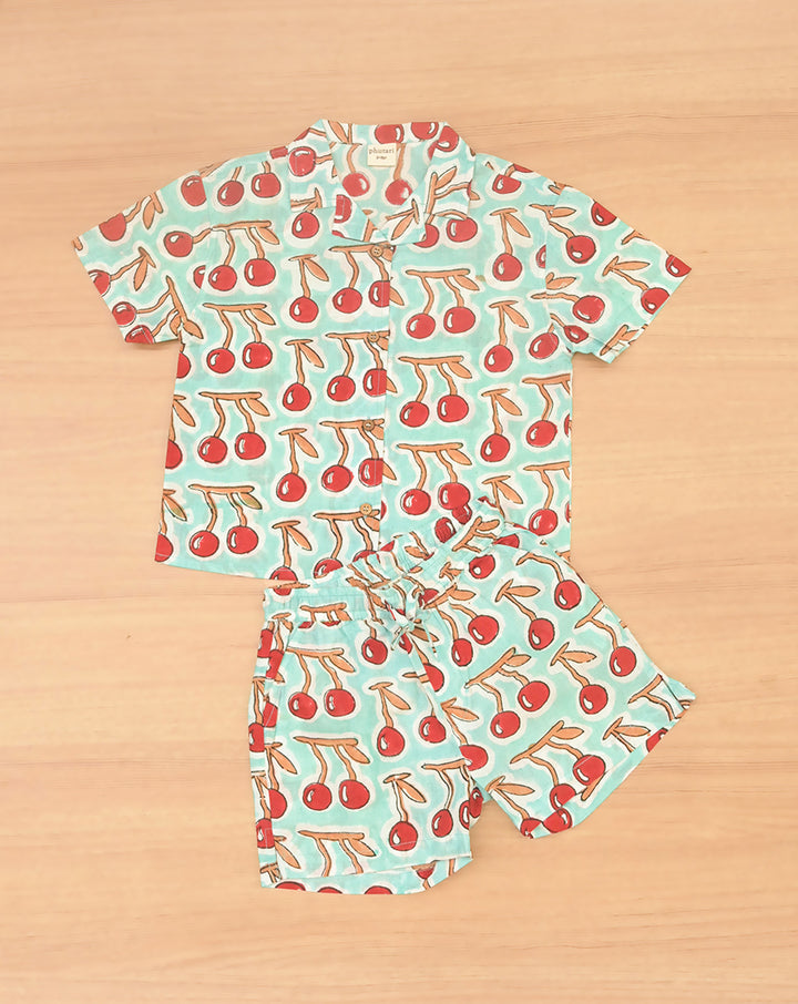 Cherries Shortees - Soft Cotton Shirt & Shorts Set for Kids