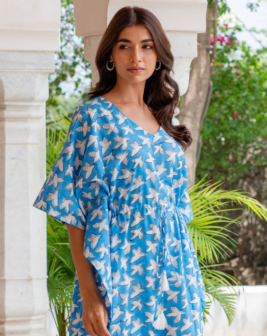 Chidiya Udd Hand Block Printed Cotton Midi Kaftan