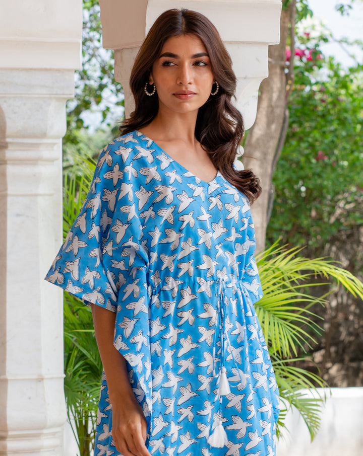 Chidiya Udd Hand Block Printed Cotton Midi Kaftan