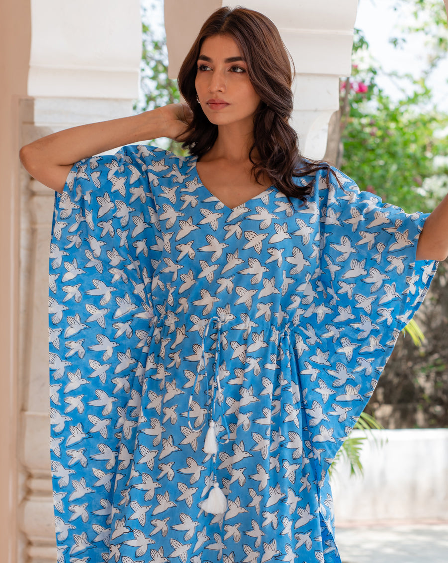 Chidiya Udd Hand Block Printed Cotton Midi Kaftan