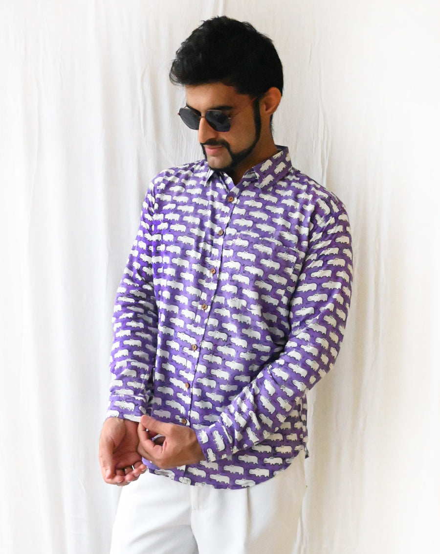Happy Hippos Cotton Men's Shirt