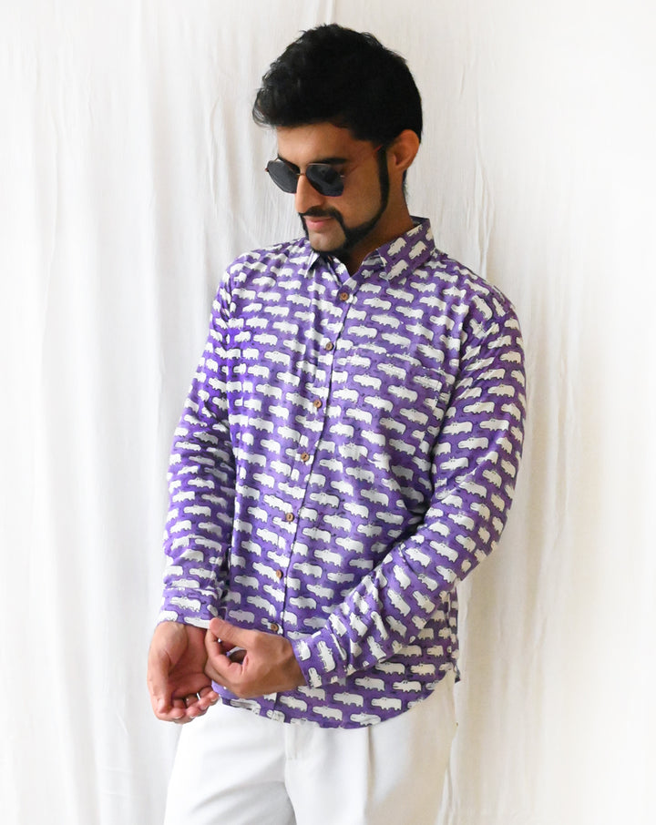 Happy Hippos Cotton Men's Shirt