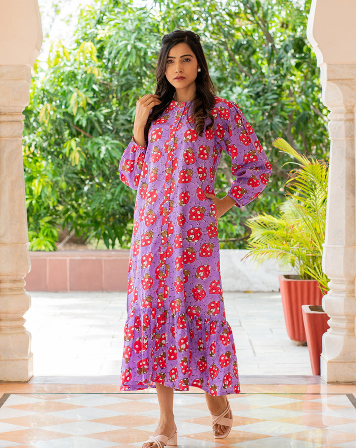 LoveBug Hand Block Printed Cotton Shirt Dress