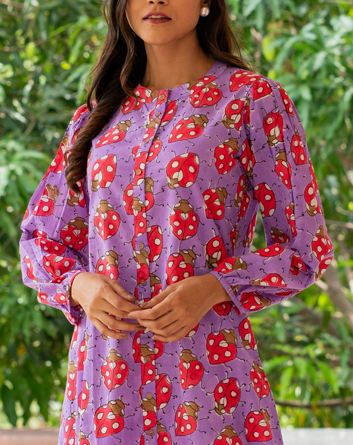 LoveBug Hand Block Printed Cotton Shirt Dress