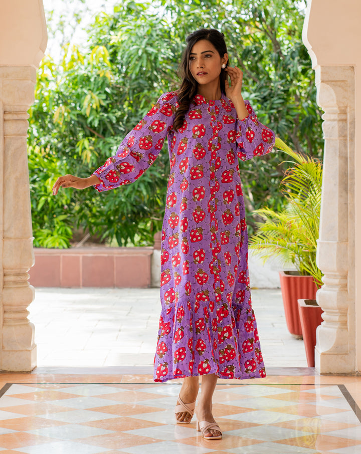 LoveBug Hand Block Printed Cotton Shirt Dress