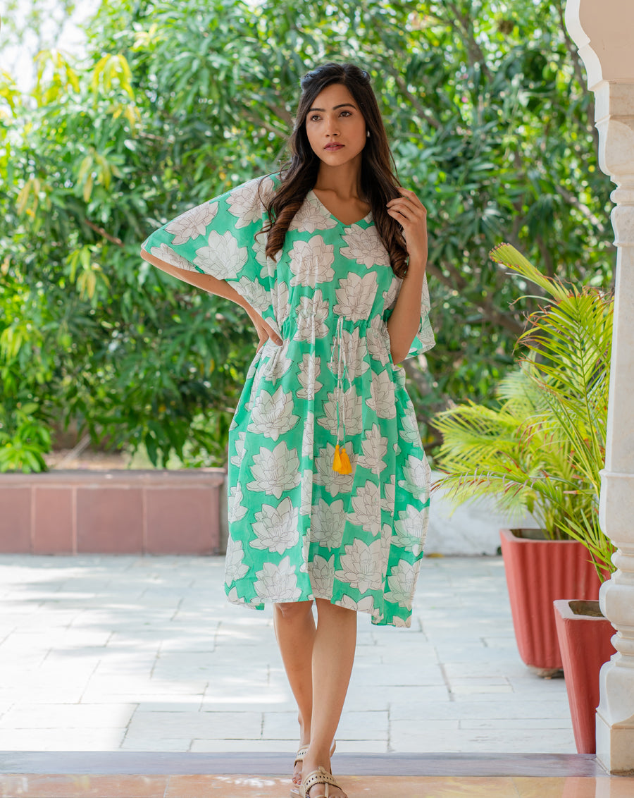 Mallika Hand Block Printed Cotton Midi Kaftan