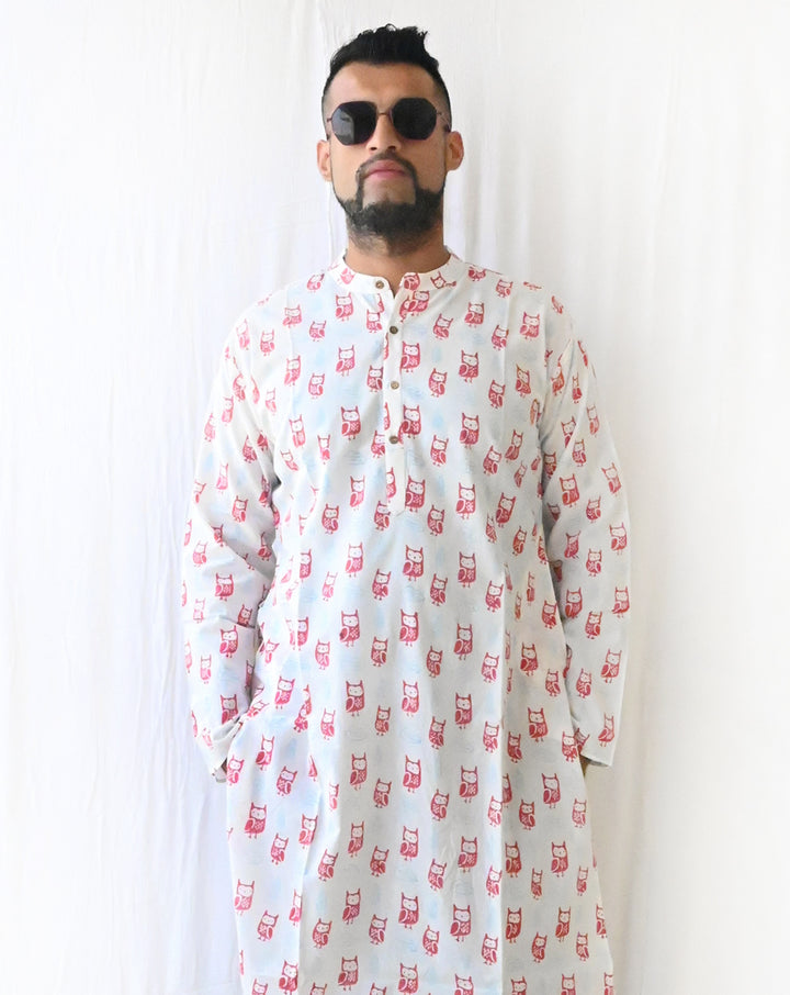Transistor Owls Cotton Men's Long Kurta