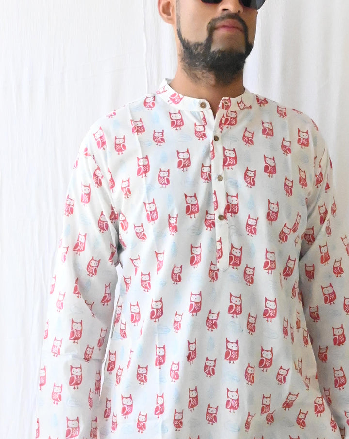Transistor Owls Cotton Men's Long Kurta