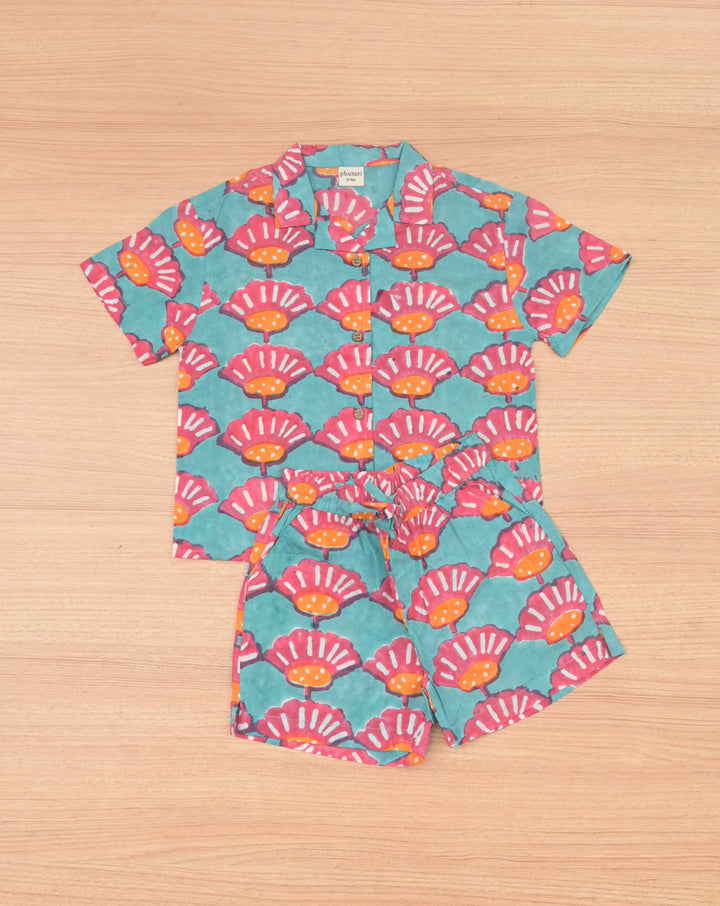 Seashells Shortees - Soft Cotton Shirt & Shorts Set for Kids