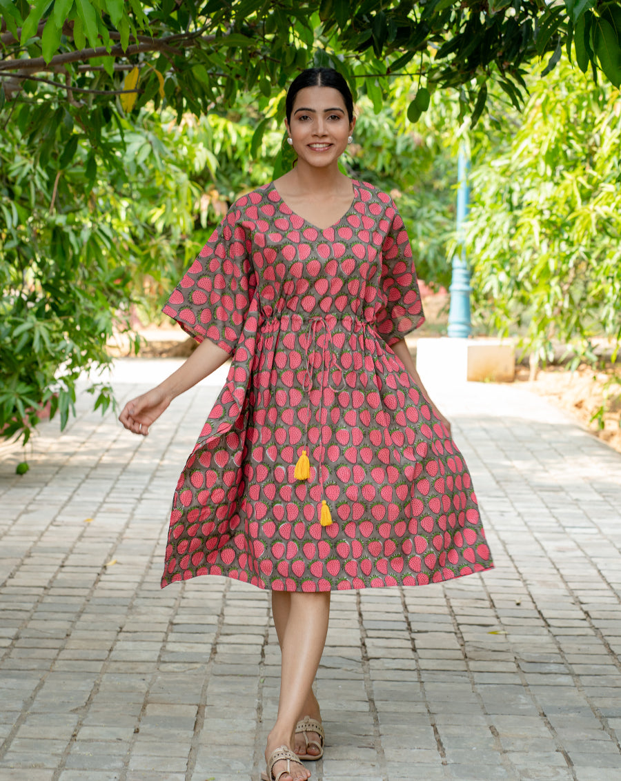 cotton kaftan midi dress Buy Strawberry Midi Cotton Kaftan Dress For Women Online