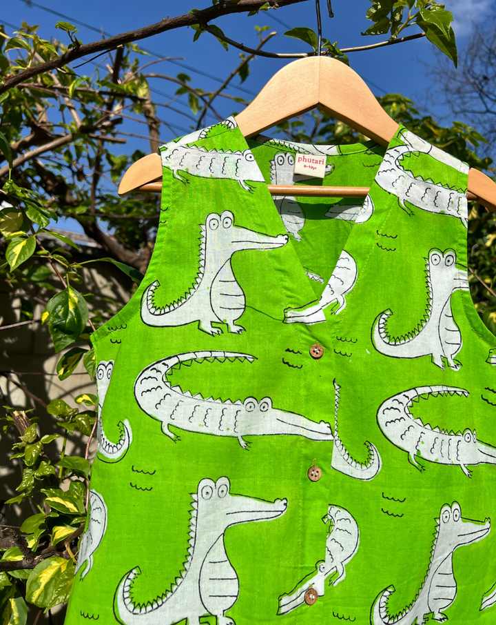 Agar Magar Green Cotton Dress for Girls