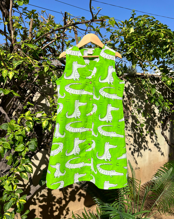 Agar Magar Green Cotton Dress for Girls