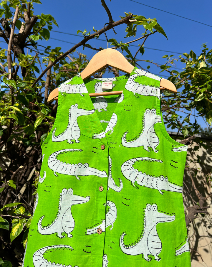 Agar Magar Green Cotton Dress for Girls