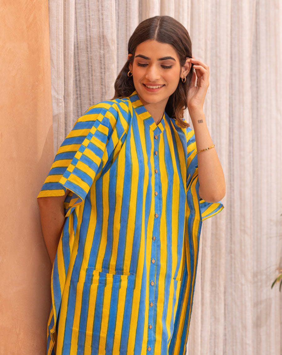 Bandstands Hand Block Printed Cotton Midi Kaftan Shirt