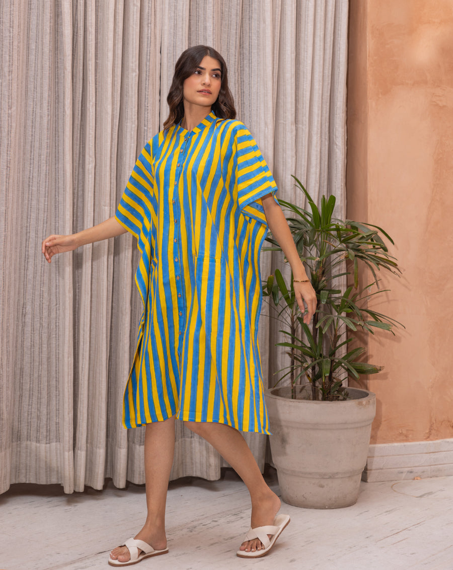 Bandstands Hand Block Printed Cotton Midi Kaftan Shirt