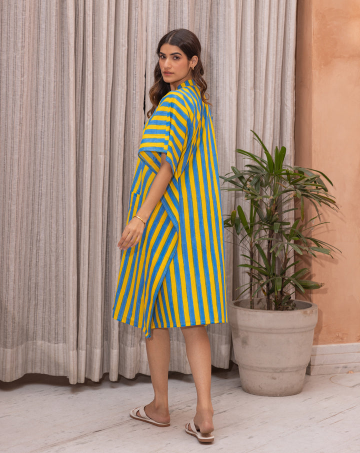 Bandstands Hand Block Printed Cotton Midi Kaftan Shirt