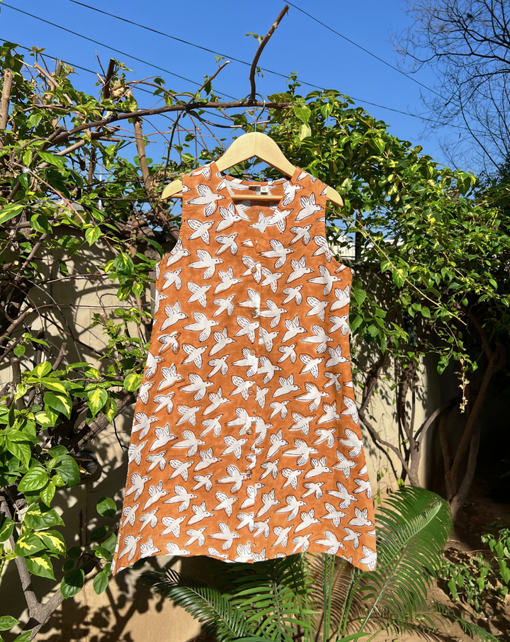 Chidiya Udd Brown Cotton Dress for Girls