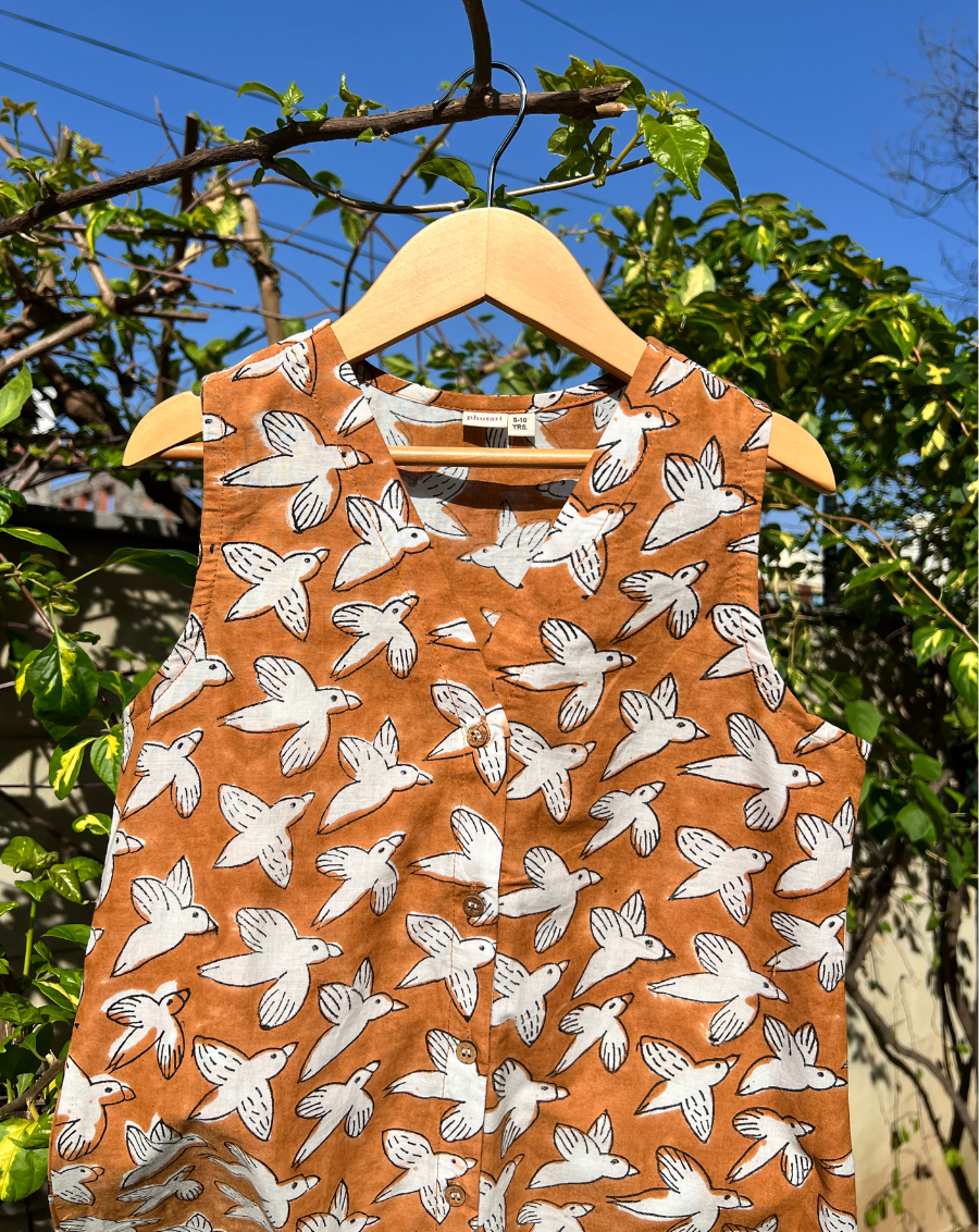 Chidiya Udd Brown Cotton Dress for Girls