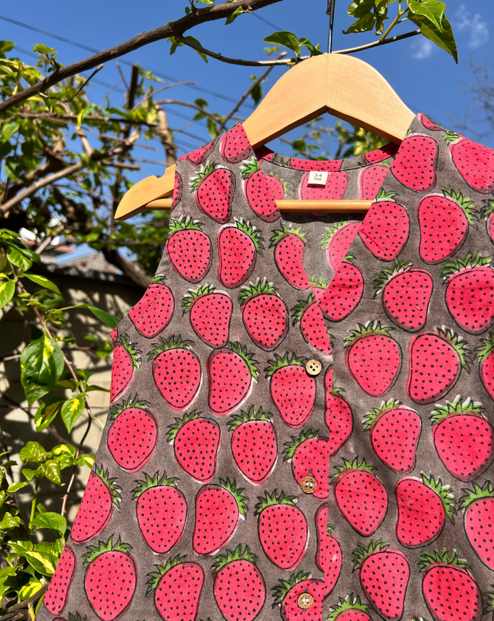 Strawberry Cotton Dress for Girls