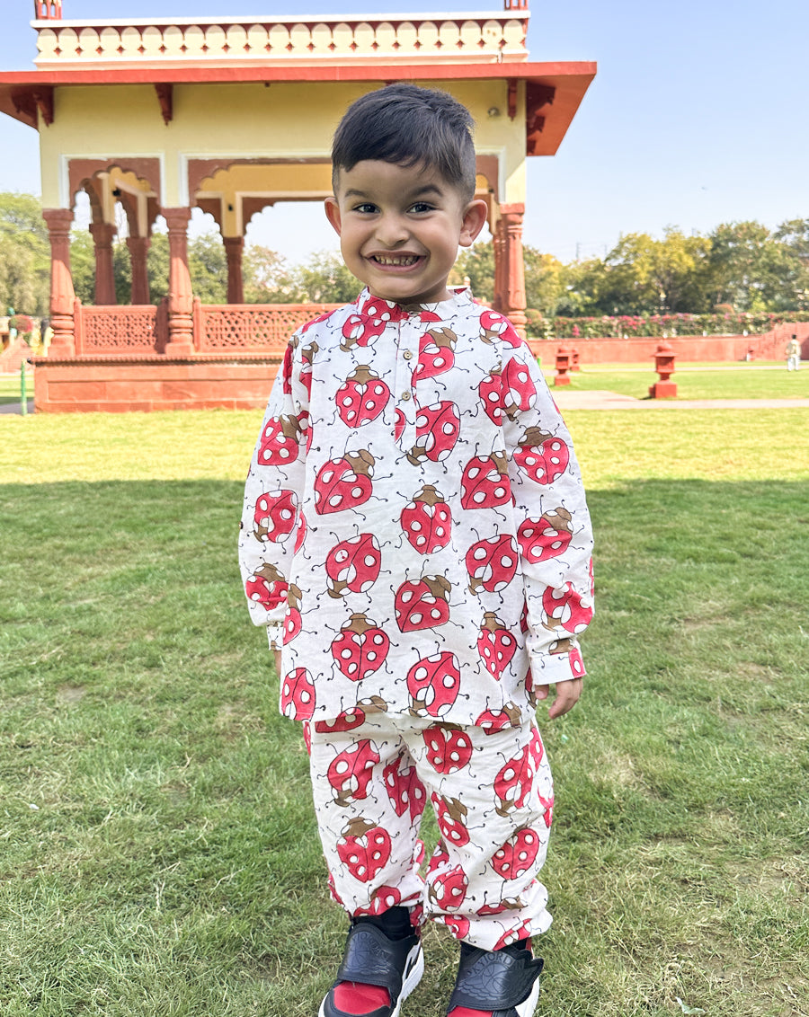 Babyhug Cambric Woven Full Sleeves Printed Kurta Pyjama Set - Blue