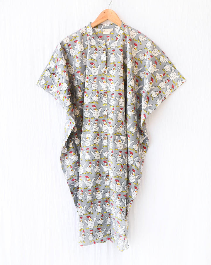 Kuk-Doo-Koo Hand Block Printed Cotton Midi Kaftan Shirt