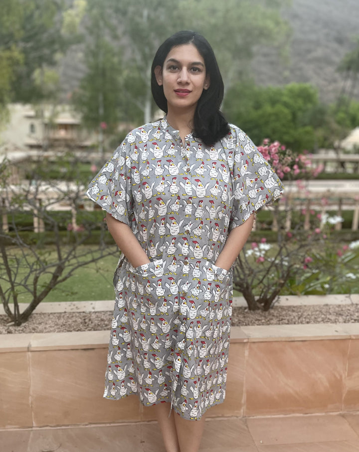 Kuk-Doo-Koo Hand Block Printed Cotton Midi Kaftan Shirt