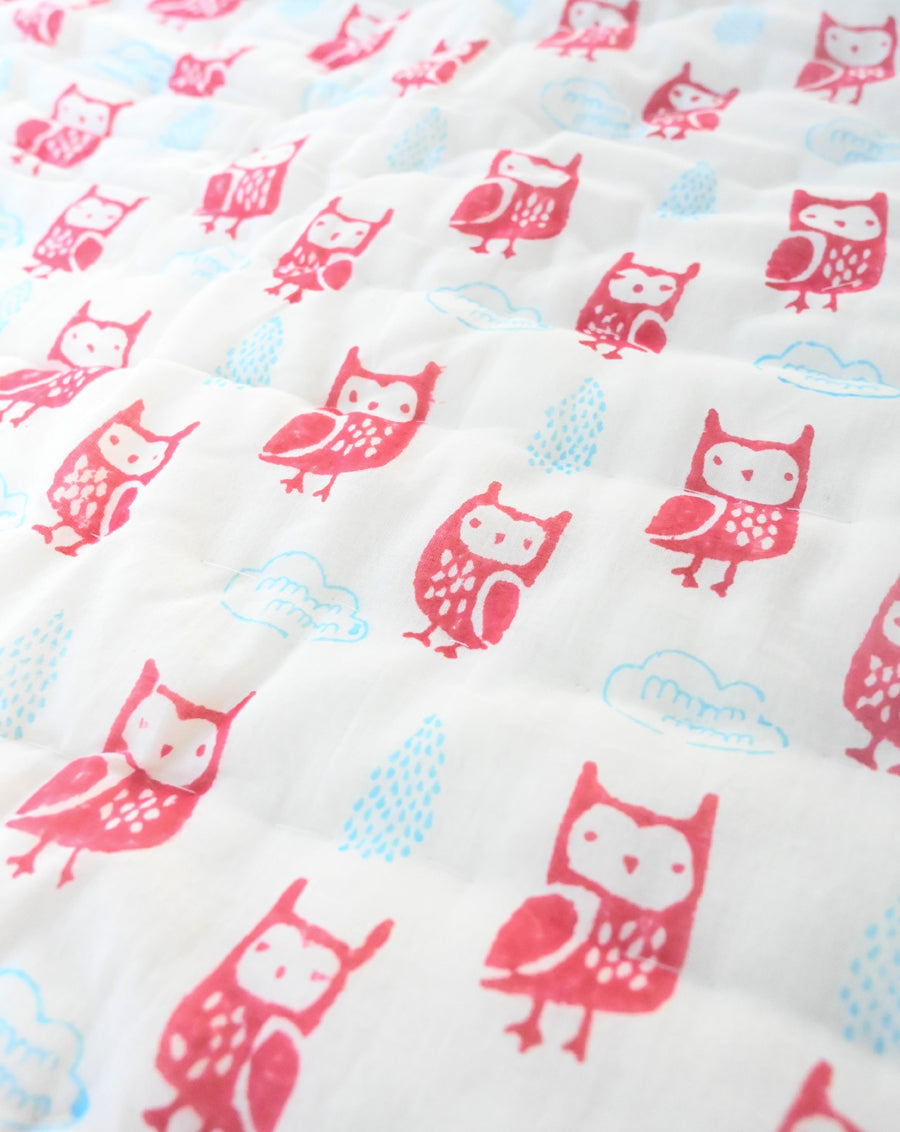 Transistor Owls Hand Block Printed Cotton Quilt