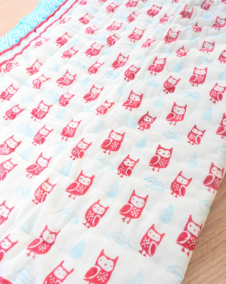 Transistor Owls Hand Block Printed Cotton Quilt