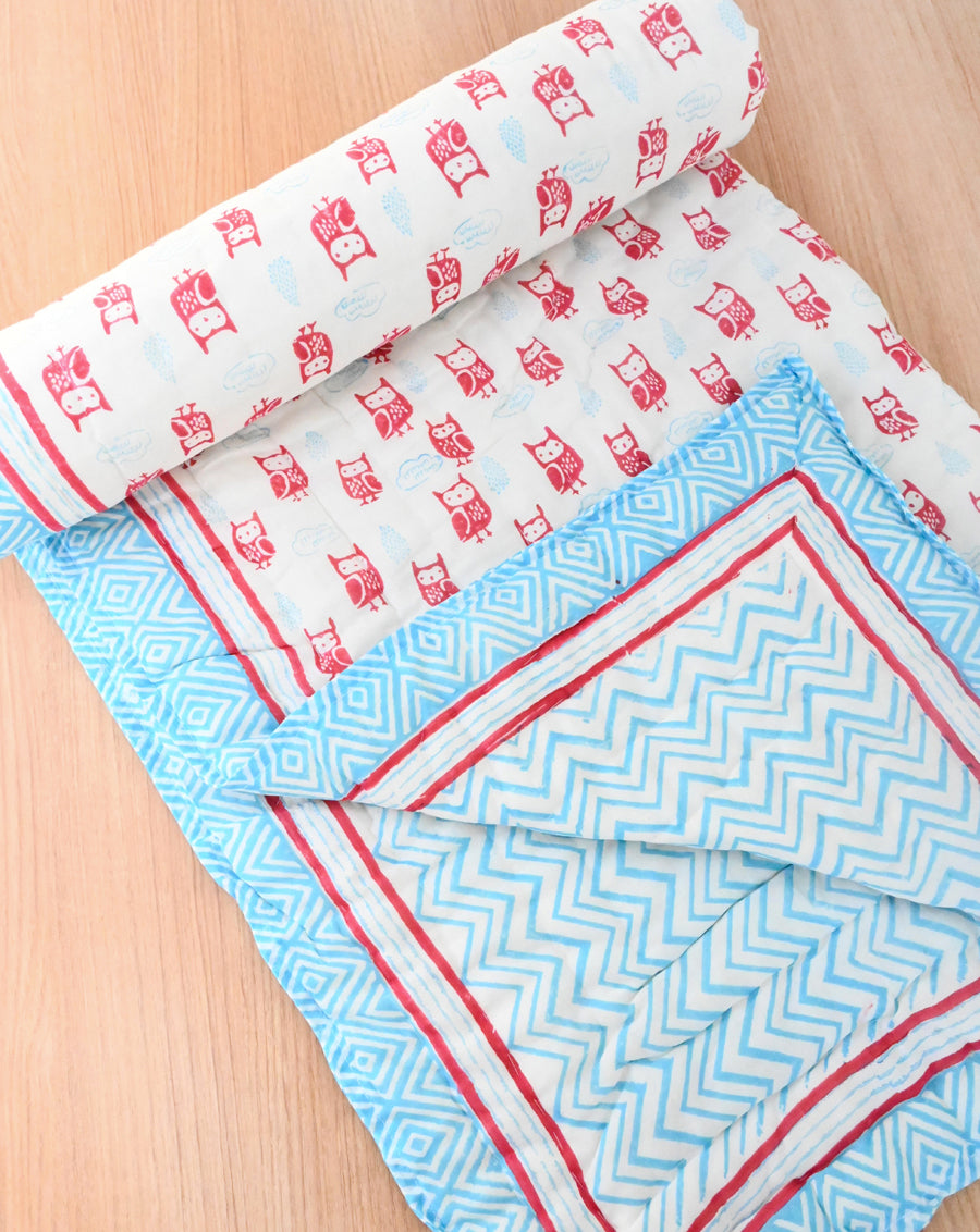 Transistor Owls Hand Block Printed Cotton Quilt