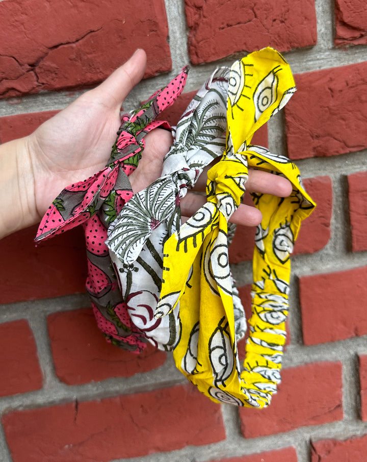 Nazarbattu-Strawberry-DhoosarBagh - Set of 3 Handcrafted Cotton Bow Hairbands