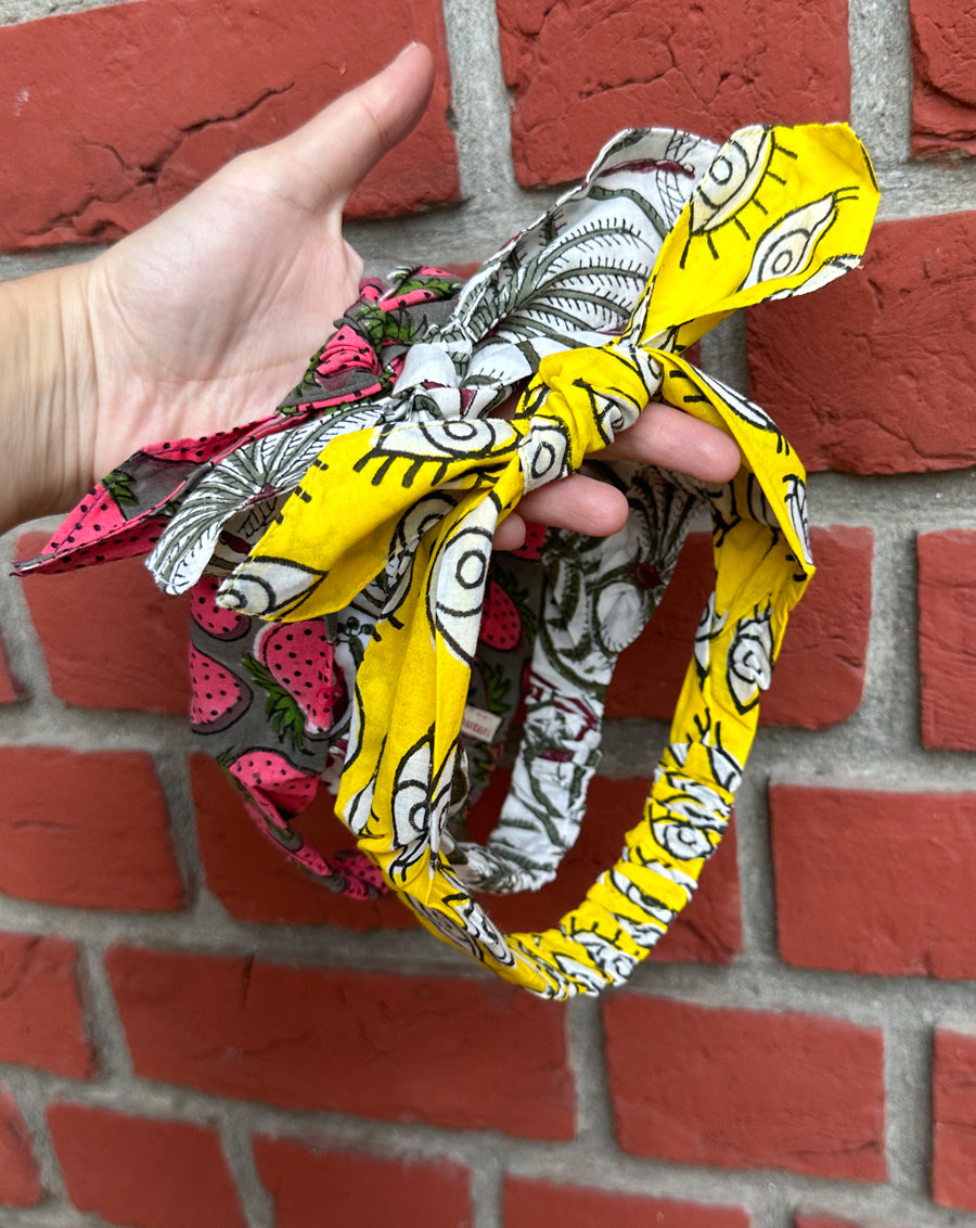 Nazarbattu-Strawberry-DhoosarBagh - Set of 3 Handcrafted Cotton Bow Hairbands