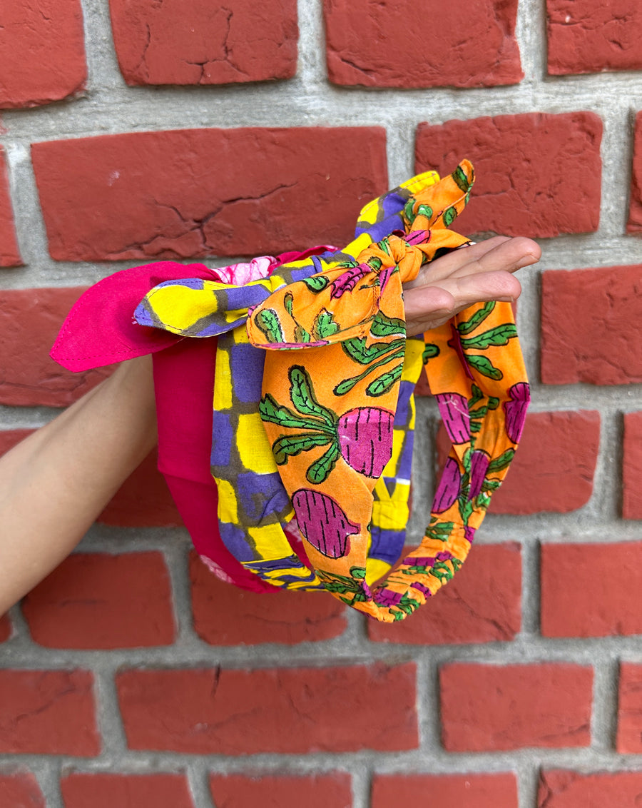 Beet-Gulabo-Cheq - Set of 3 Handcrafted Cotton Bow Hairbands