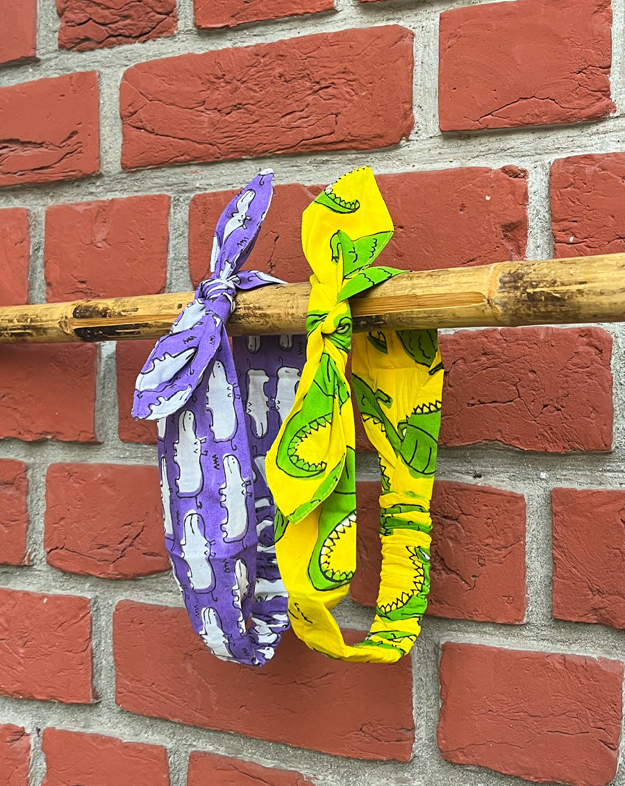 Agar Magar-Happy Hippos - Set of 2 Handcrafted Cotton Bow Hairbands