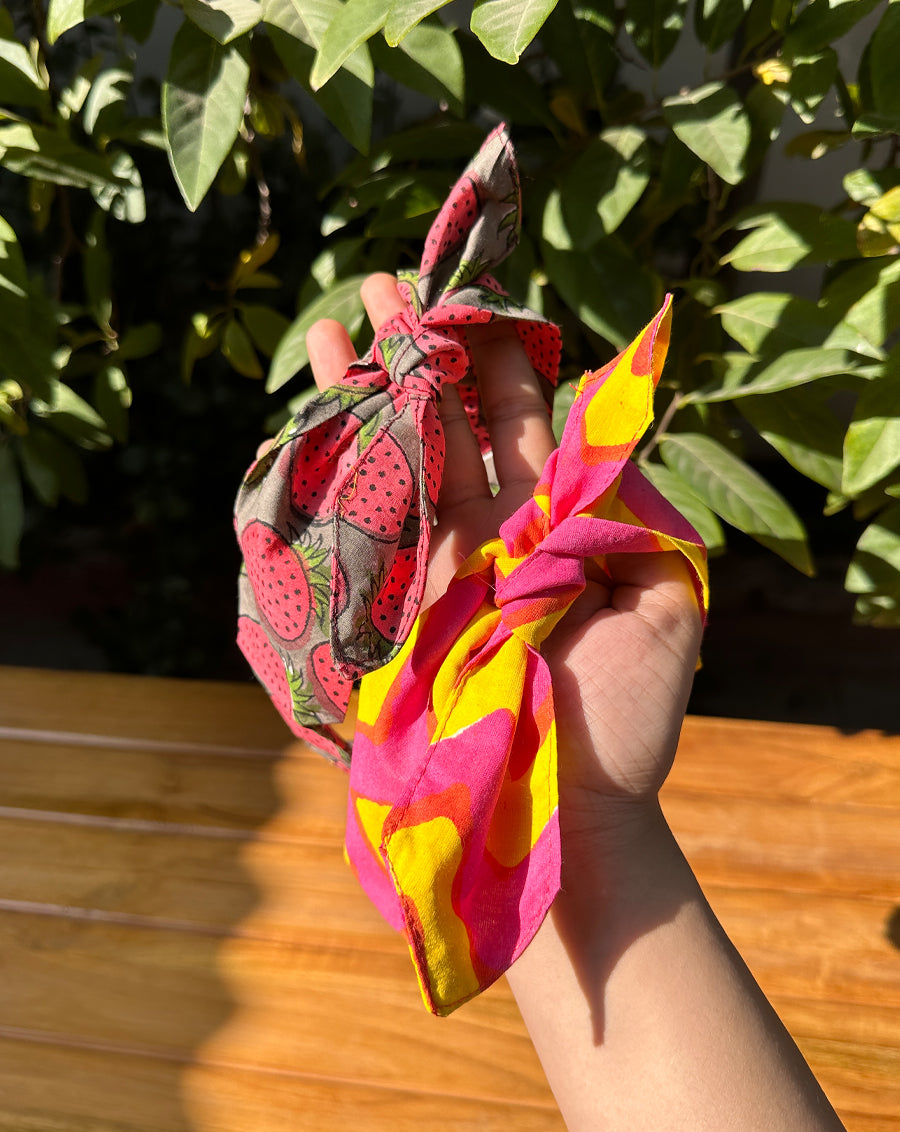 Candy-Strawberry - Set of 2 Handcrafted Cotton Bow Hairbands
