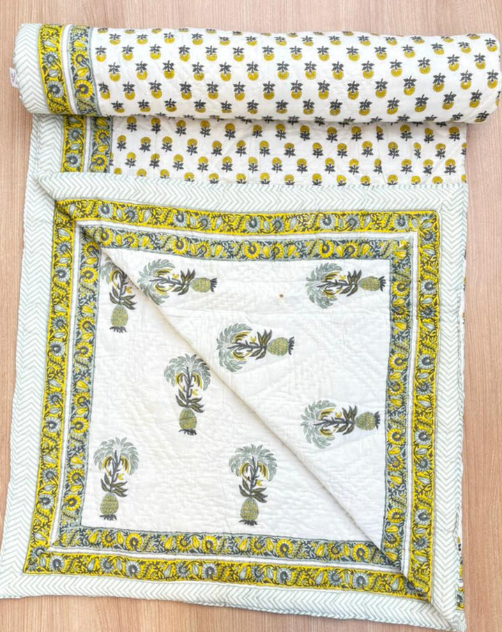 Ananas Hand Block Printed Cotton Quilt - Minor Defect B13